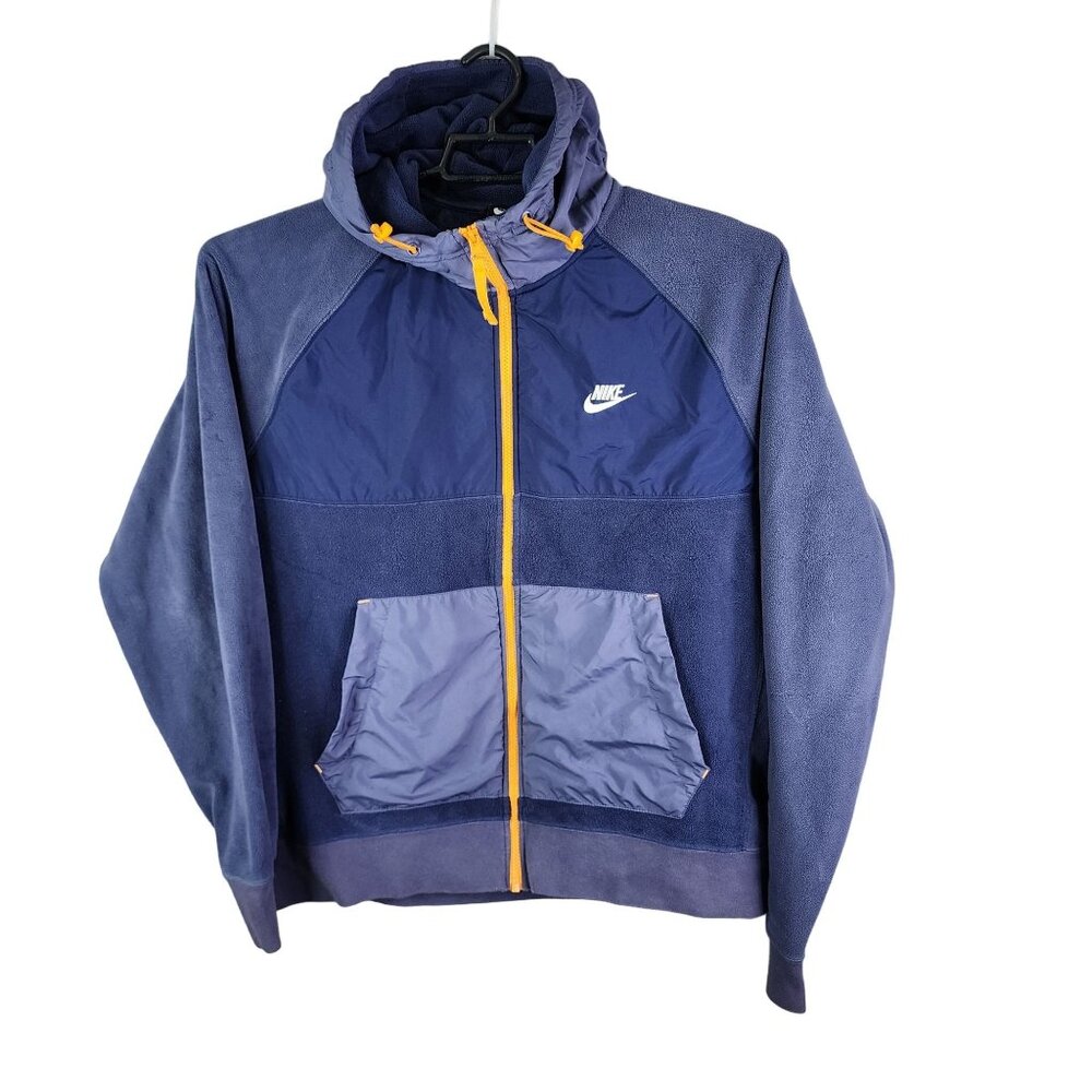 Mens Nike Blue Hooded Fleece Jacket 100% Full Zip Long Sleeve Size L